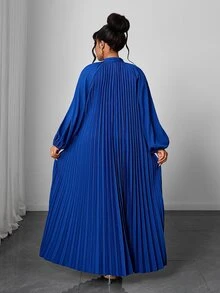 Maweii Plus Size Women's High-Quality Pleated Long Dress, Loose Fit Flattering All Body Types, Suitable For Commuting And Parties Fall - Royal Blue - View 4