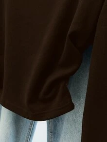 SHEIN Raffinéa 女款秋冬深棕色圓領長袖上衣，腰部抓皺修身保暖底層，時尚場合穿搭，適合日常通勤居家 - 棕色 - 查看 4