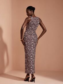 JIAN LASALA Knit Sleeveless V Neckline Overlapping Ruched Drape Long Dress Elegant Vacation - Multicolor - View 2