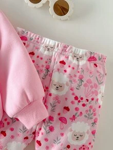 Cozy Pixies 女嬰針織可愛卡通羊圖案休閒衛衣與長褲2件套 - 彩色 - 查看 4
