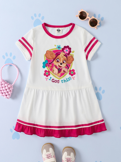 SHEIN | PAW Patrol Young Girl Letter Cartoon Print Casual Daily Summer Dress