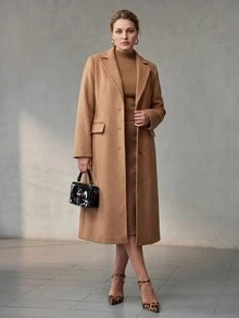 MOTF PREMIUM WOOL BLEND BASIC LAPEL FULL SHOULDER MID-LENGTH OVERCOAT - Khaki - View 6
