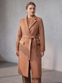 MOTF PREMIUM WOOL BLEND BASIC LAPEL FULL SHOULDER MID-LENGTH OVERCOAT - Khaki - View 3