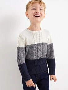 SHEIN Kids Tween Boy Casual Crew Neck Colorblock Sweater, Suitable For Autumn/Winter, Commuting, School, Daily Casual Wear, Sports - White - View 1