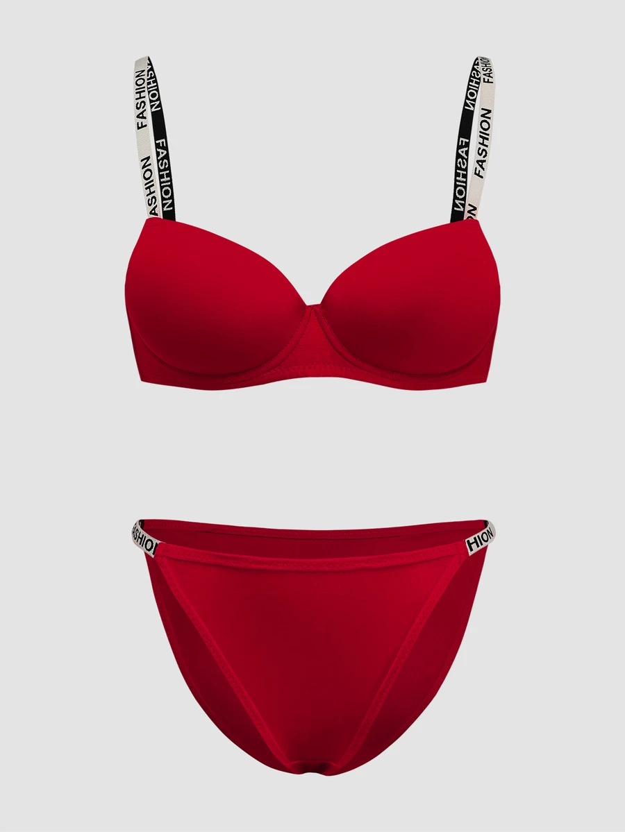 Chillnights Women's Letter Print Colorblock Spaghetti Strap Bra And Triangle Panty Lingerie Set - Red - View 1
