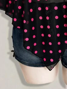 SHEIN ICON 女款大尺碼性感波點不對稱下擺網紗上衣 - 彩色 - 查看 7
