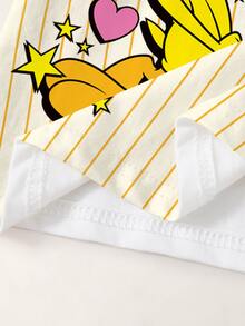 LOONEY TUNES X SHEIN Young Girl Summer Casual Striped Cartoon Print T-Shirt - White - View 5