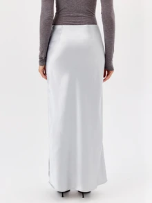 KÆRIA Hus Side Split Maxi Skirt - Fluid Satin - Powder Blue - Elegant, Luxury, Formal, Evening,Modern - Light Grey - View 2