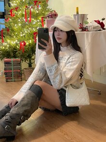 DAZY 女款圓領卡通長袖秋冬韓風開襟衫 - 粉色 - 查看 5