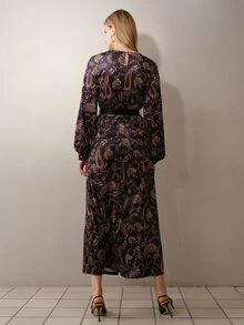 MOTF PREMIUM RHINESTONE VELVET PAISLEY PATTERN AUTUMN/WINTER 2 PIECES SET - Multicolor - View 3