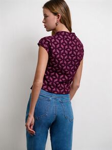Nöista Atasan Lengan Pendek Asimetris Motif Geometris. Musim Panas, Gugur, Gaya Kasual Chic, Jalan-jalan, Pesta. - Purple - View 13