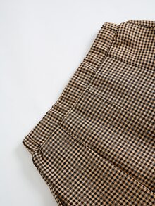 SHEIN 1件女童優雅百褶中腰裙，2合1內建安全褲裙，四季百搭，適合休閒日常、外出、派對、度假 - 棕色 - 查看 8