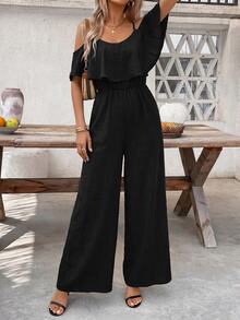 SHEIN Clasi 女款春夏優雅浪漫度假風細肩帶連身褲 - 黑色 - 查看 5
