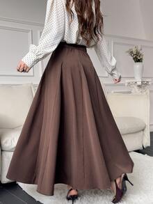 Feyla New French Style High Waist A-Line Slimming Elegant Versatile Daily Commute Skirt - Brown - View 7