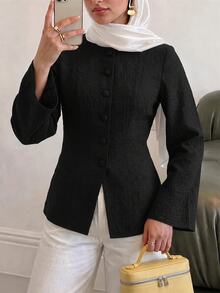 Solavon Women's Solid Color Casual Daily Wear Arabic Style Top - Black - View 1