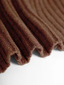 GlowEve CURVE Plus Size Vintage Brown Ribbed Crew Neck Metal Button Twist Knot Pullover Sweater - Brown - View 8