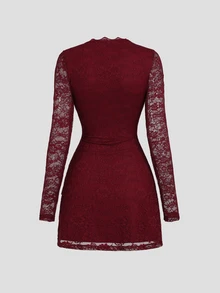 Sweetra Y2K Sexy Elegant Lace Commuter Side Waist Drawstring Versatile Party Dress - Burgundy - View 2