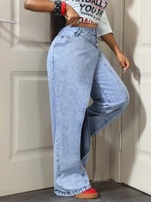 Slaydiva Women's Pocket Button Versatile Daily Casual Denim Jeans - Blue - View 5