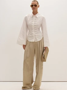 MUSEYN White Knot Fasten Cinched Shirt Versatile Everyday Casual Fall - White - View 2