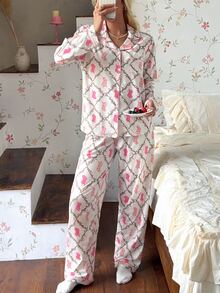 CottageSlumber Women's Christmas Olive Tree Socks Print Pajama Set - Multicolor - View 2