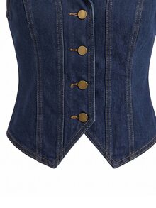 SHEIN Women's Single-Breasted Casual Denim Jacket For Daily Wear - Dark Wash - View 5