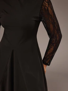 Freevana Plus Size Elegant Commuter Lace Patchwork Stand Collar Dress - Black - View 7