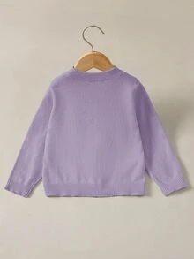 SHEIN 女童秋/冬黃色修身圓領針織開襟衫外套，女童針織開襟衫，基礎款開襟衫，外套，適合海邊度假、冷氣房、返校季、優雅聚會等場合，適合秋/冬穿著 - 紫色 - 查看 5