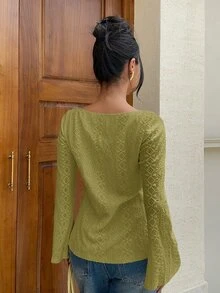 Siren Gaze 女款四季新款刺繡長袖襯衫 - 綠色 - 查看 2