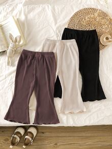 SHEIN Playful Pals 3件/包女嬰純色長褲，極簡時尚，適合外出，春秋季，舒適風格 - 彩色 - 查看 2