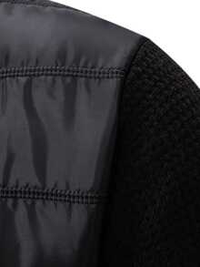 Manfinity Homme Men's Patchwork Quilted Cardigan Old Money Formal Keep Warm - Blue - View 3
