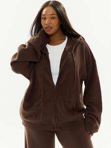 MUSERA Brown Ribbed Zip Up Hoodie Cardigan Sweater Casual Cool Basic Fall Knitwear Winter Autumn - Brown - View 1