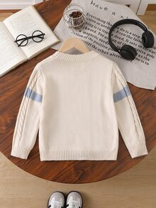 SHEIN Young Boy Colorblock Round Neck Casual Daily Long Sleeve Sweater Autumn Winter - Khaki - View 2
