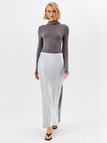 KÆRIA Hus Side Split Maxi Skirt - Fluid Satin - Powder Blue - Elegant, Luxury, Formal, Evening,Modern - Light Grey - View 4