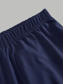 SHEIN 兒童青少年女孩套頭運動衫與運動衫－印花圓領套頭運動衫＋針織內搭褲 2件套休閒時尚日常百搭 - 寶藍色 - 查看 6
