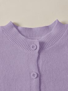 SHEIN 女童秋/冬黃色修身圓領針織開襟衫外套，女童針織開襟衫，基礎款開襟衫，外套，適合海邊度假、冷氣房、返校季、優雅聚會等場合，適合秋/冬穿著 - 紫色 - 查看 3