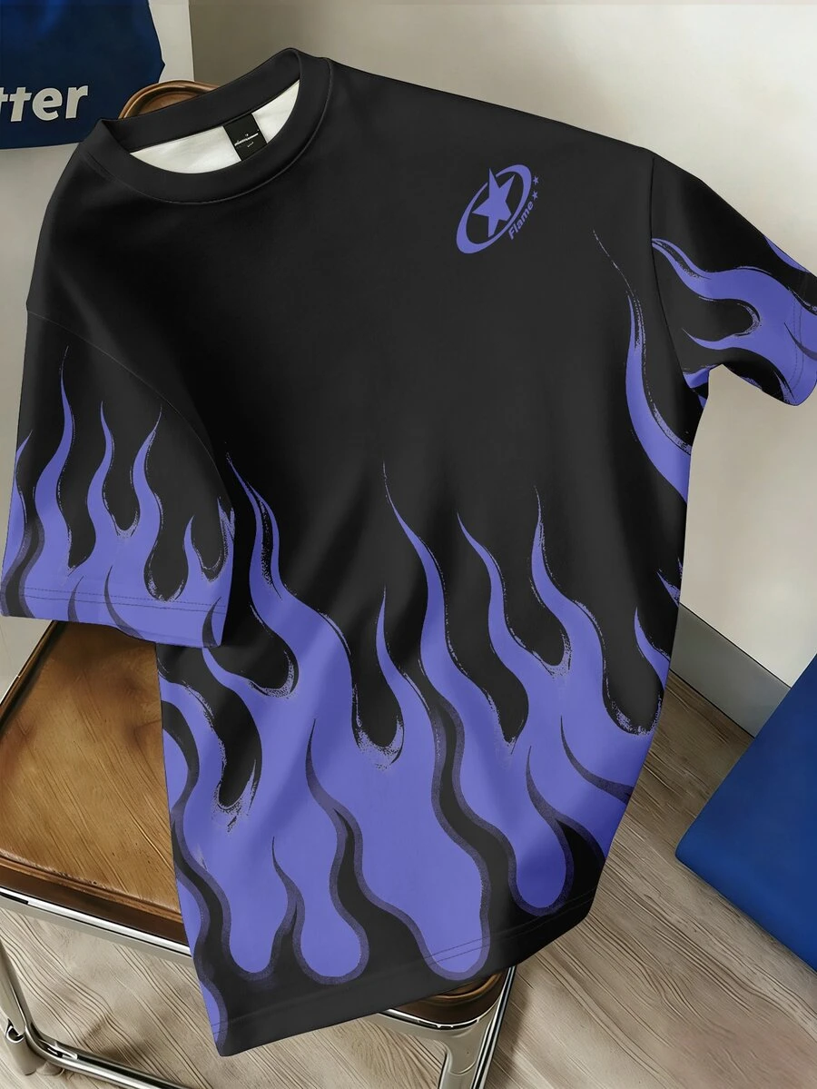 Daypath Men's Flame Print Casual Daily Short Sleeve T-Shirt - Purple - View 1