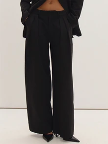 MUSEYN Black Woven Pleated Suit Trousers Timeless Date Night Tailored Office New Season Fall - Black - View 2