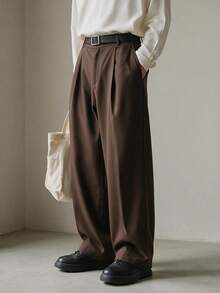 TONEVAULT Men's Fashion Versatile Commuter Solid Color Pants - Coffee Brown - View 8