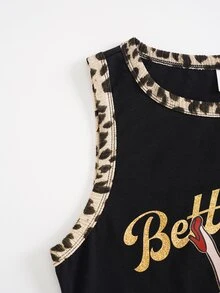 Betty Boop x SHEIN ملابس علوية كاجوال يومية للنساء مقاس كبير بطبعة حروف وكرتون - الأسود - مشاهدة 6