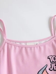 TOM & JERRY X SHEIN Tween Girl Cartoon Print Camisole Top And Shorts Loungewear Set - Baby Pink - View 4