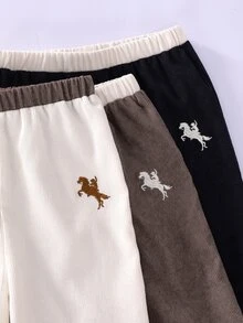 SHEIN 男嬰秋冬加厚拼色三件套百搭小馬刺繡長褲套裝 - 彩色 - 查看 5