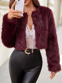 Editum Women's Solid Color Fashion Versatile Winter Faux Fur Coat - Red - View 1