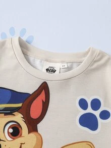SHEIN | PAW Patrol 小男孩圓領短袖T恤與短褲套裝 - 杏色 - 查看 4
