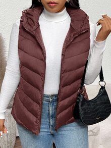 SHEIN Frenchy 女款大尺碼黑色棉質加厚背心，舒適休閒百搭款，適合秋冬日常穿著與聚會 - 酒紅色 - 查看 5