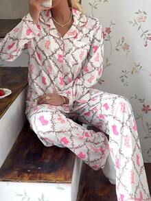 CottageSlumber Women's Christmas Olive Tree Socks Print Pajama Set - Multicolor - View 1