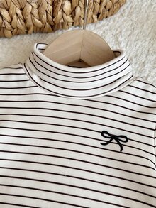 SHEIN 女嬰針織條紋立領蝴蝶結圖案休閒上衣 冬季衣物、秋季衣物、女嬰服飾、秋季新款 - 彩色 - 查看 6