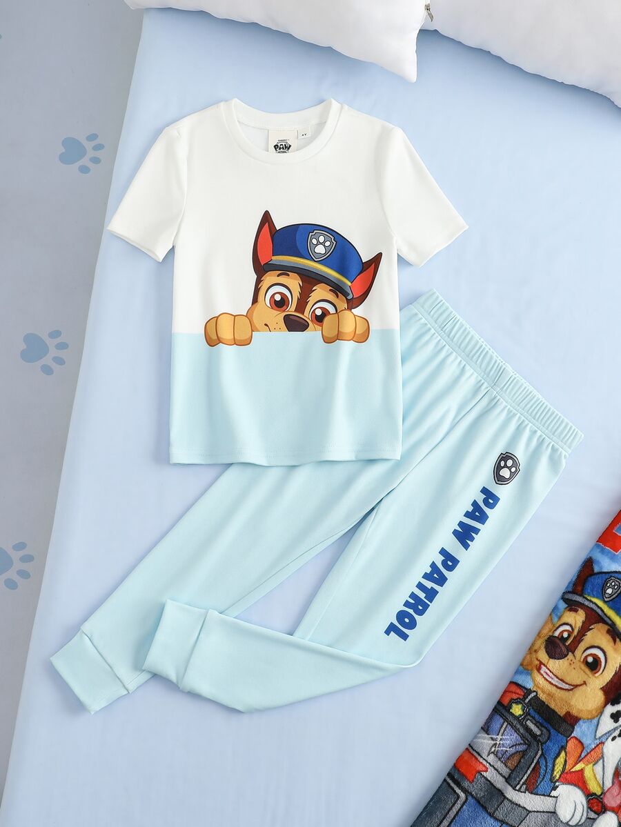 SHEIN | PAW Patrol Young Boy Cartoon Print Long Sleeve Top And Pants Casual Daily Home Sleepwear Set - Blue - View 1