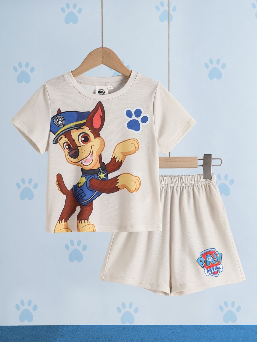 SHEIN | PAW Patrol Young Boy Crew Neck Short Sleeve T-Shirt And Shorts Set - Apricot - View 1