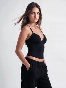 SHAPORA 1pc Minimalist Casual Adjustable Strap Women's Tank Top - Black - View 6