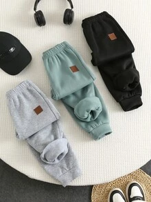 SHEIN 兒童 3件組小男孩休閒舒適運動衛衣與運動長褲套裝，適合秋冬穿著 - 彩色 - 查看 4